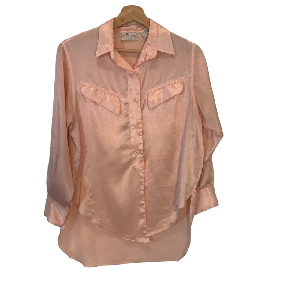 Jean Pierre Vintage Pink Button Down Blouse Womens Size 11/12